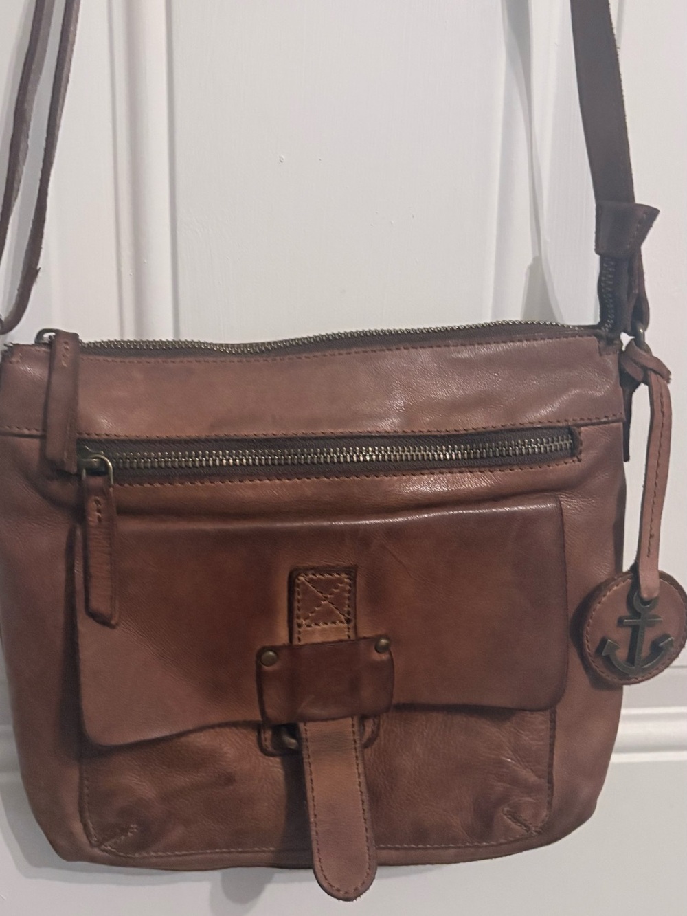 Harbour 2nd Brown Distressed Leather Crossbody Bag Anchor Charm